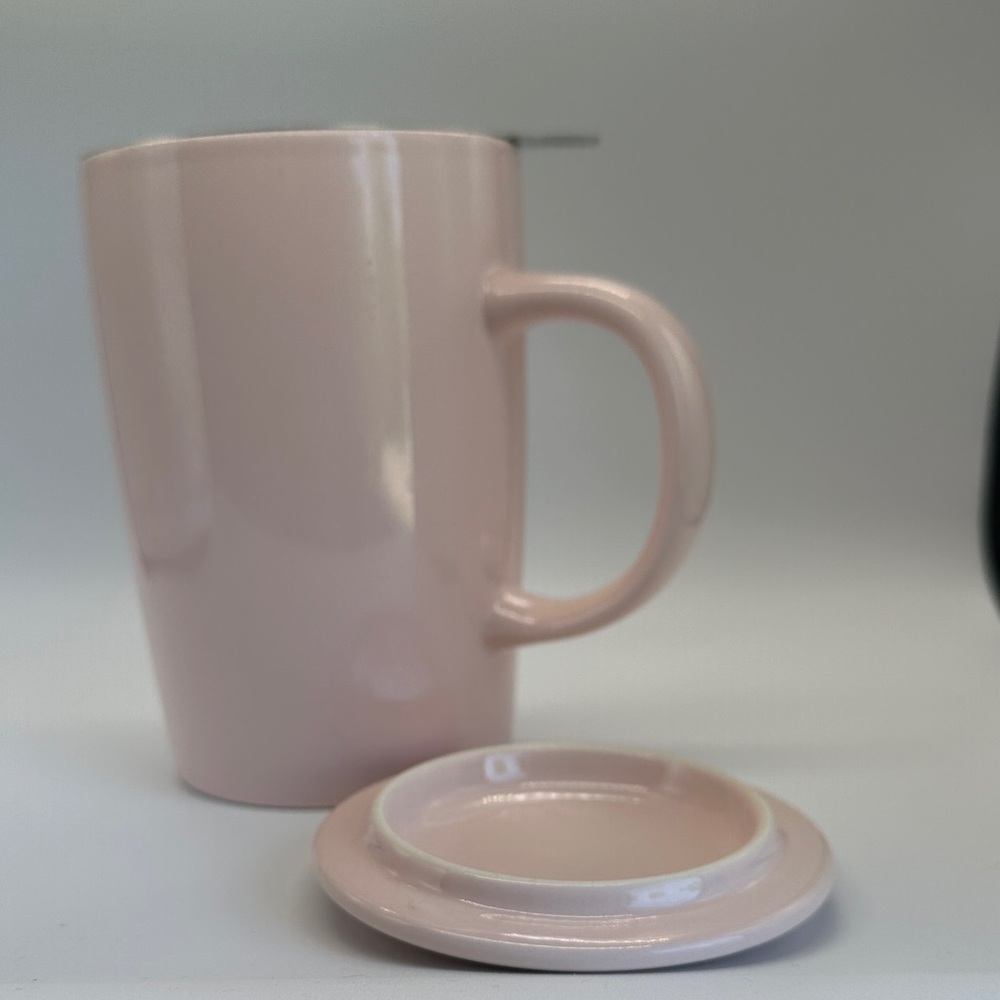 🩷 Pink Ceramic Mug Set with Stainless Steel Tea Infuser and Matching Lid (S) - Picture 10 of 15